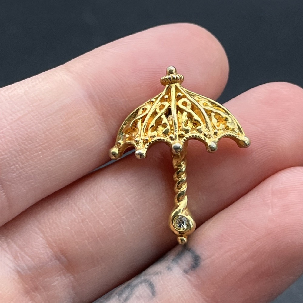 Gold Tone Umbrella Lapel Hat Pin
